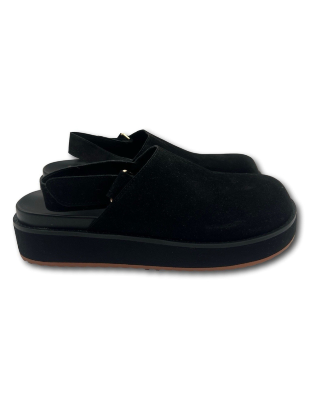 Platform Suede Clogs Mules Black Women’s Size 9 Back Strap Round Toe Comfort